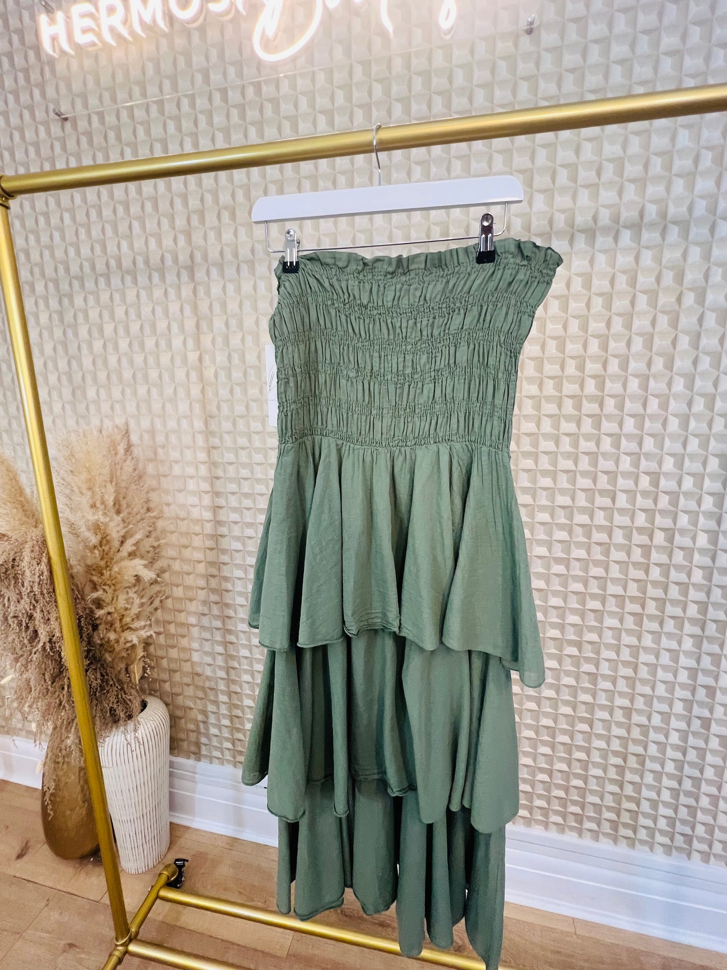 Khaki Bandeau Dress