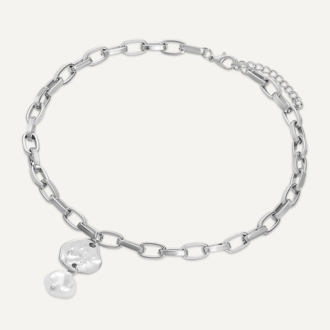 Silver Link & Pearl Drop Necklace