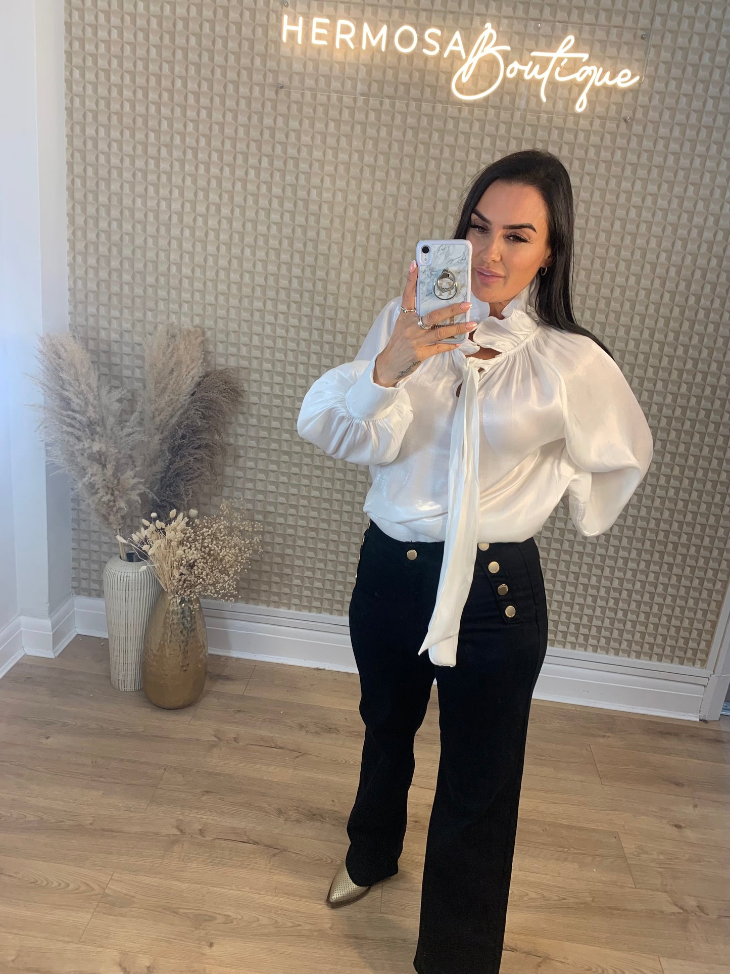 White Frill Satin Blouse