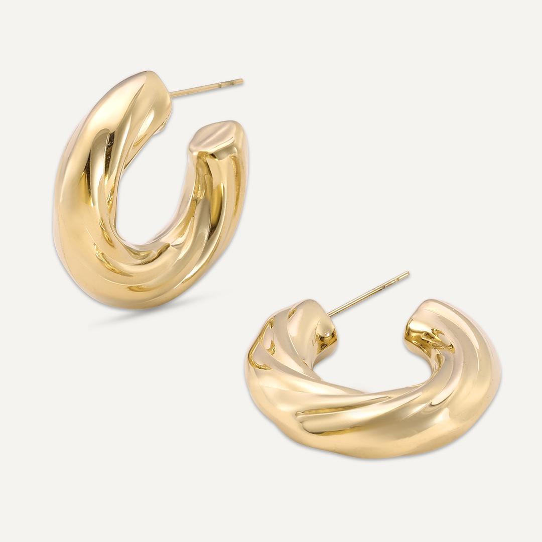 Gold Swirl Effect Hoop Earrings
