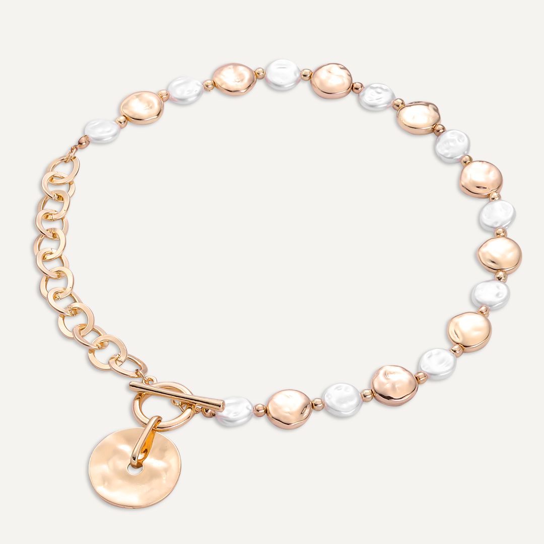 Gold & Pearl T-Bar Necklace