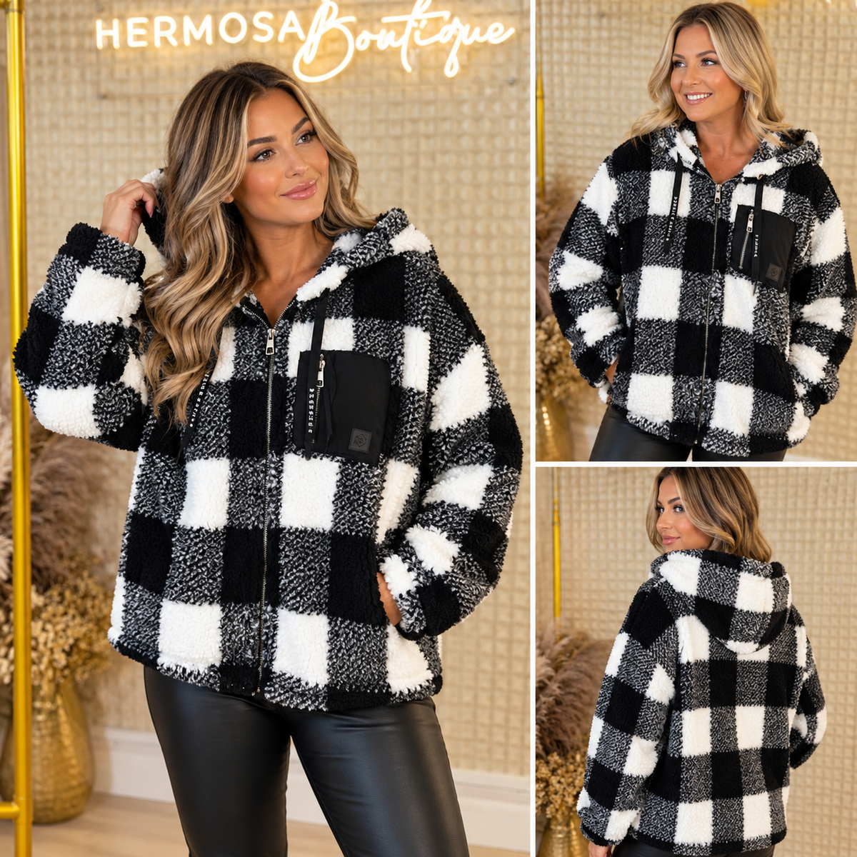 Black Check Zip up Jacket