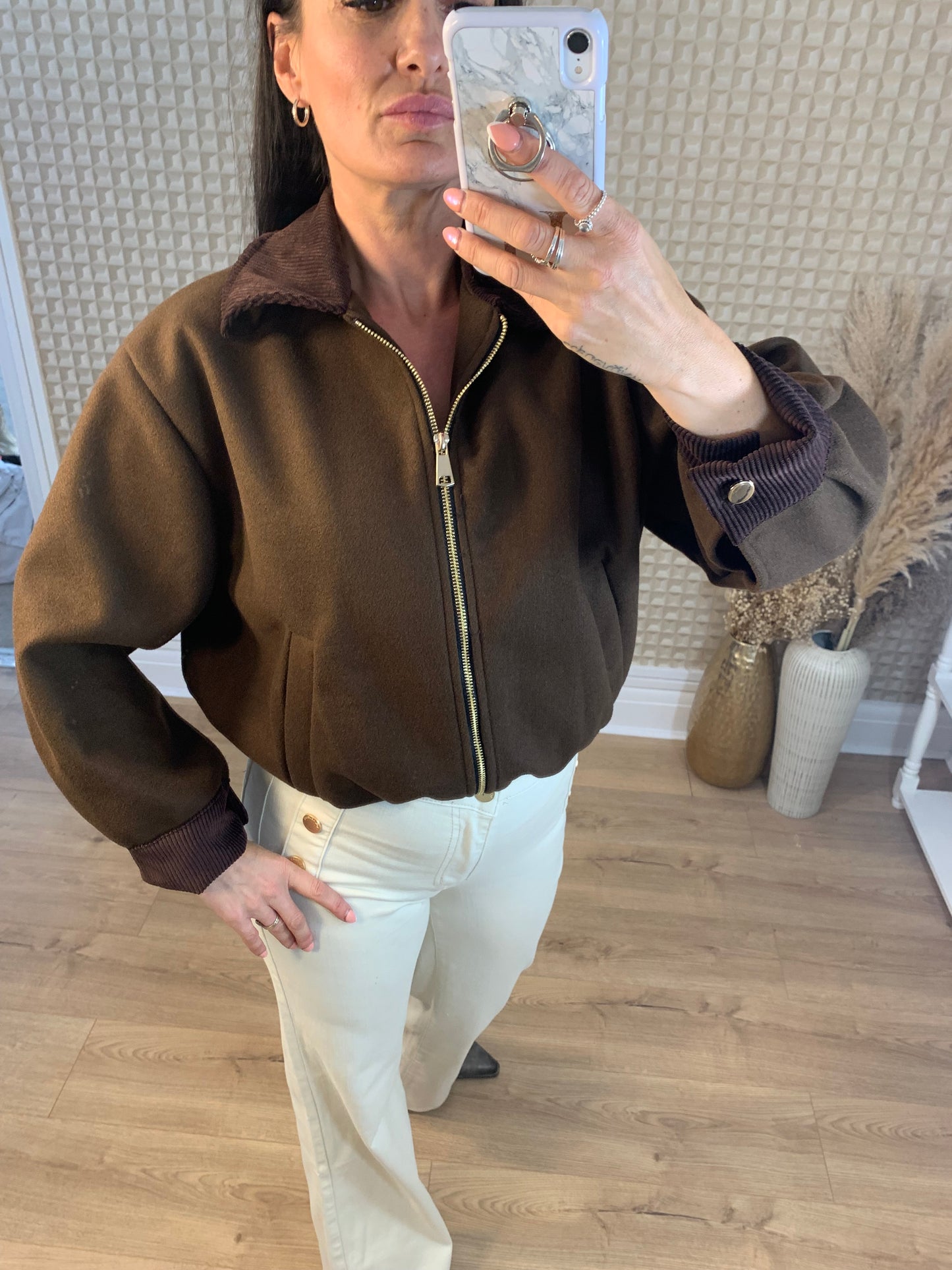 Brown Collared Bomber Jacket