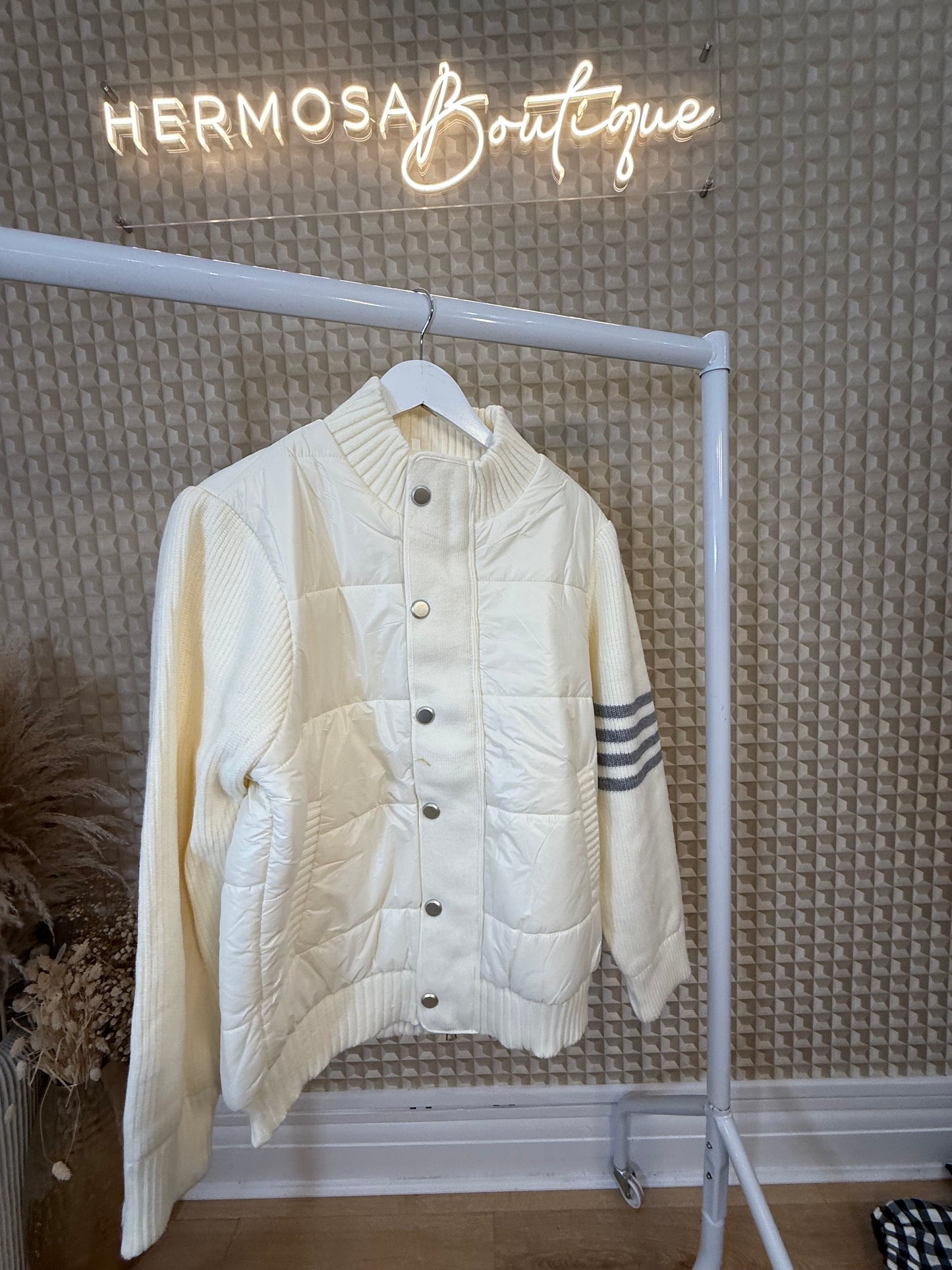 Cream Stripe Sleeve Bomber