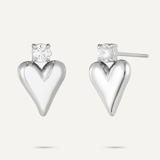 Diamanté Heart Silver Earring