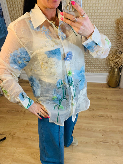 3D flower blouse yellow