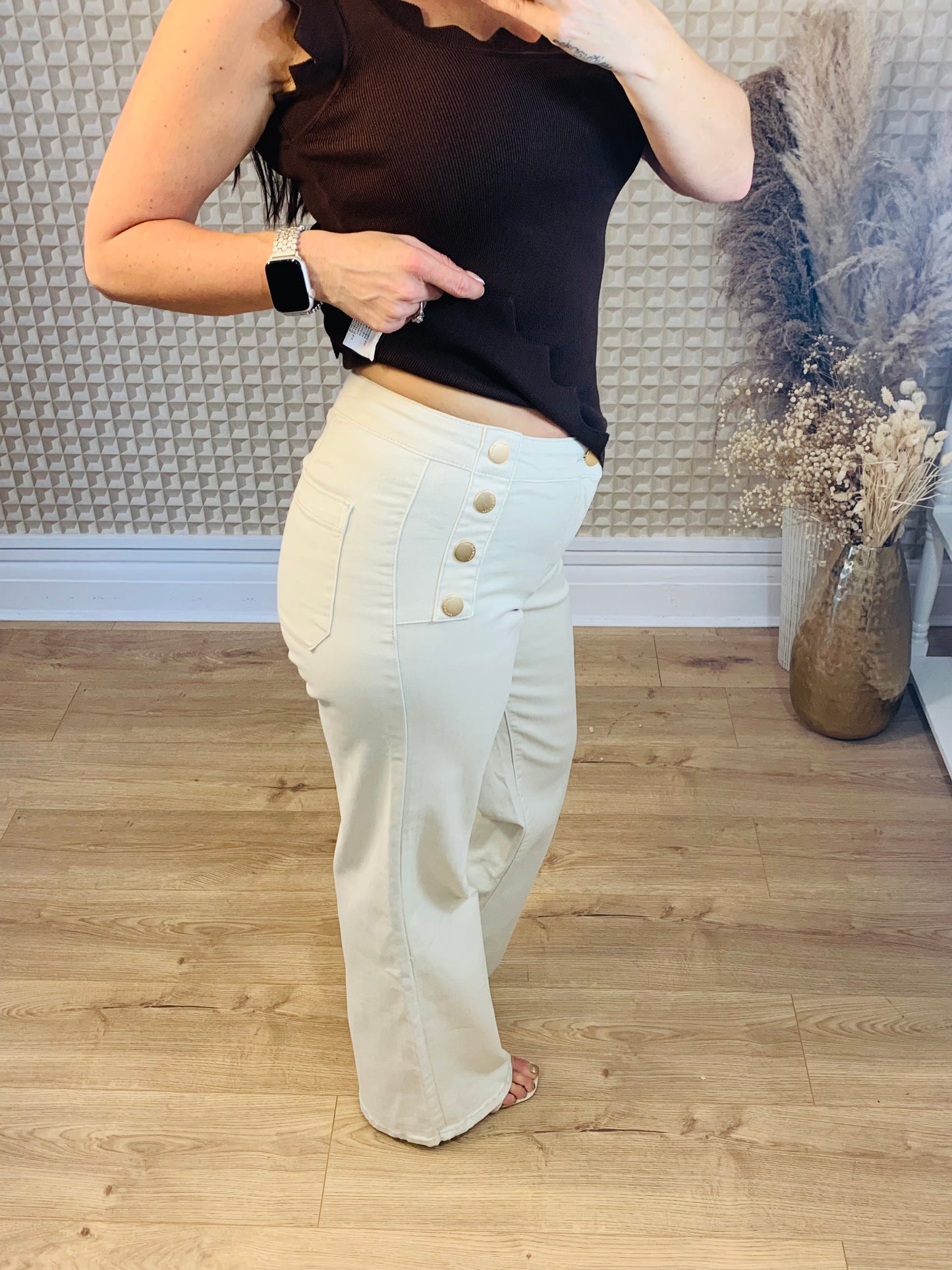 Cream Toxic Paris Wide Leg Jeans