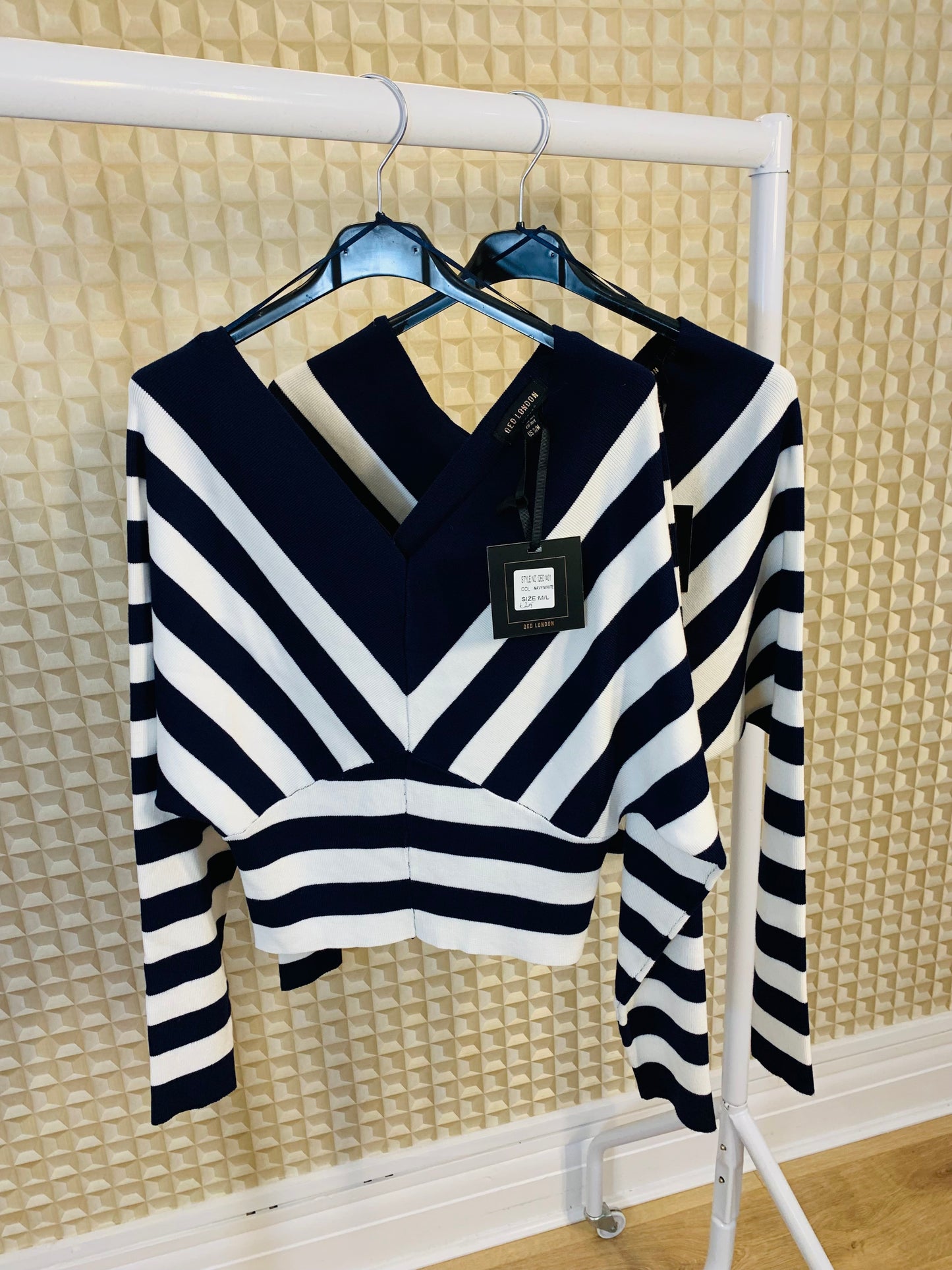 Navy Stripe V Neck Jumper