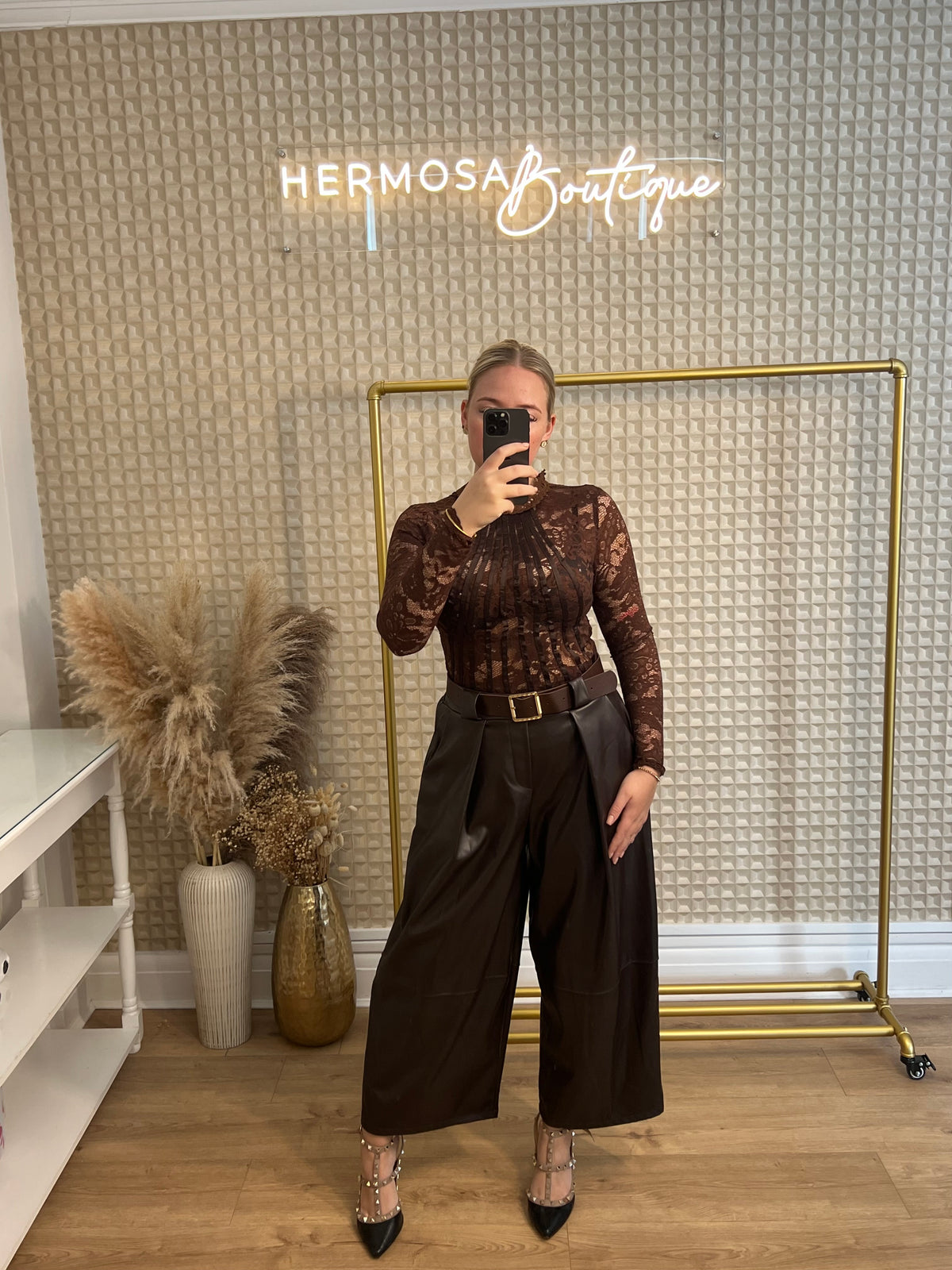 Belted PU Pants