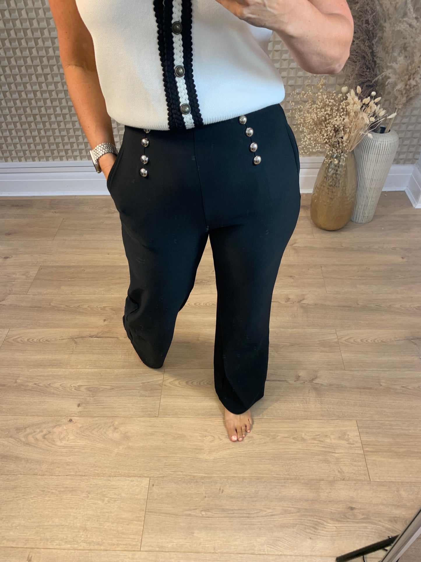 Black You & Me Wide Leg Button Trousers