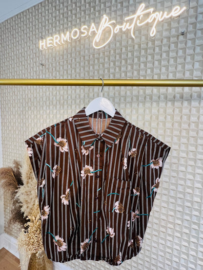 Bubble Hem Flowered Shirt