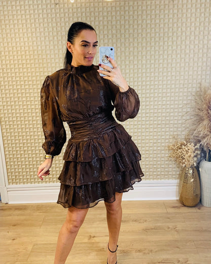Coffee Frill Dress