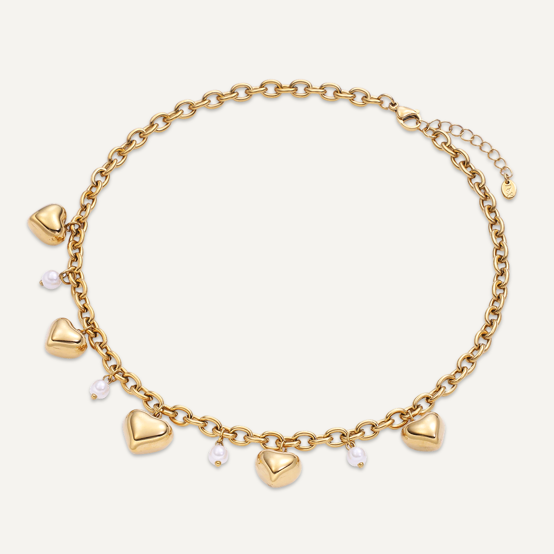 Heat & Pearl Charm Gold Bracelet