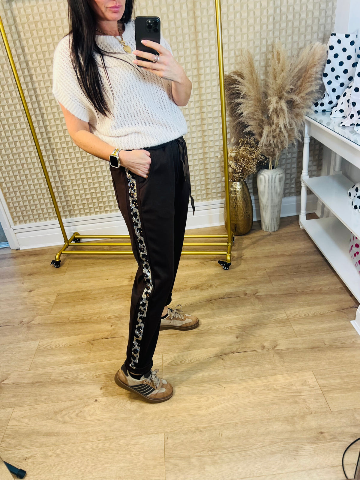 Leopard Bling Side Stripe Joggers