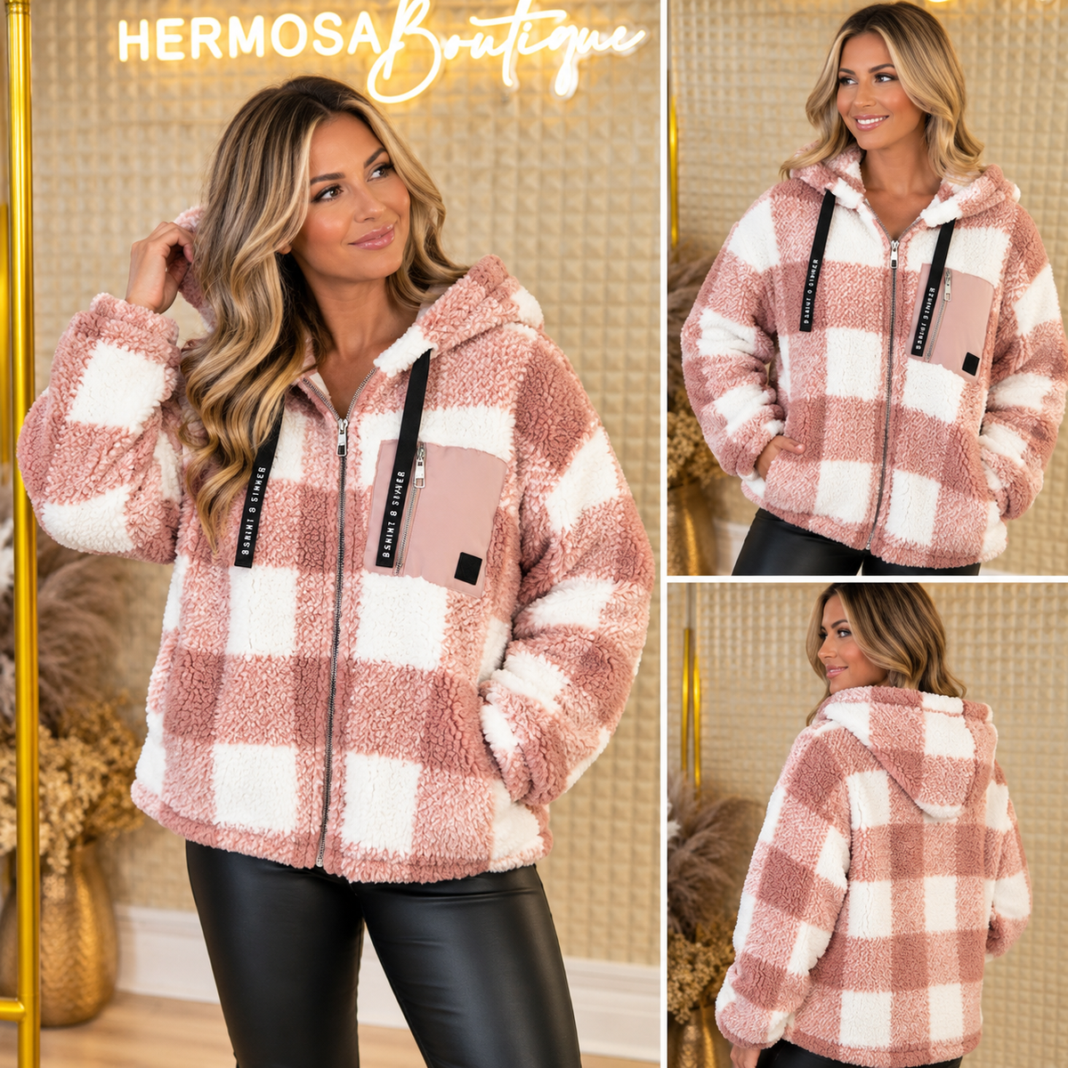 Pink Check Zip up Jacket