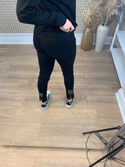 Black Diamanté Bow Jeans