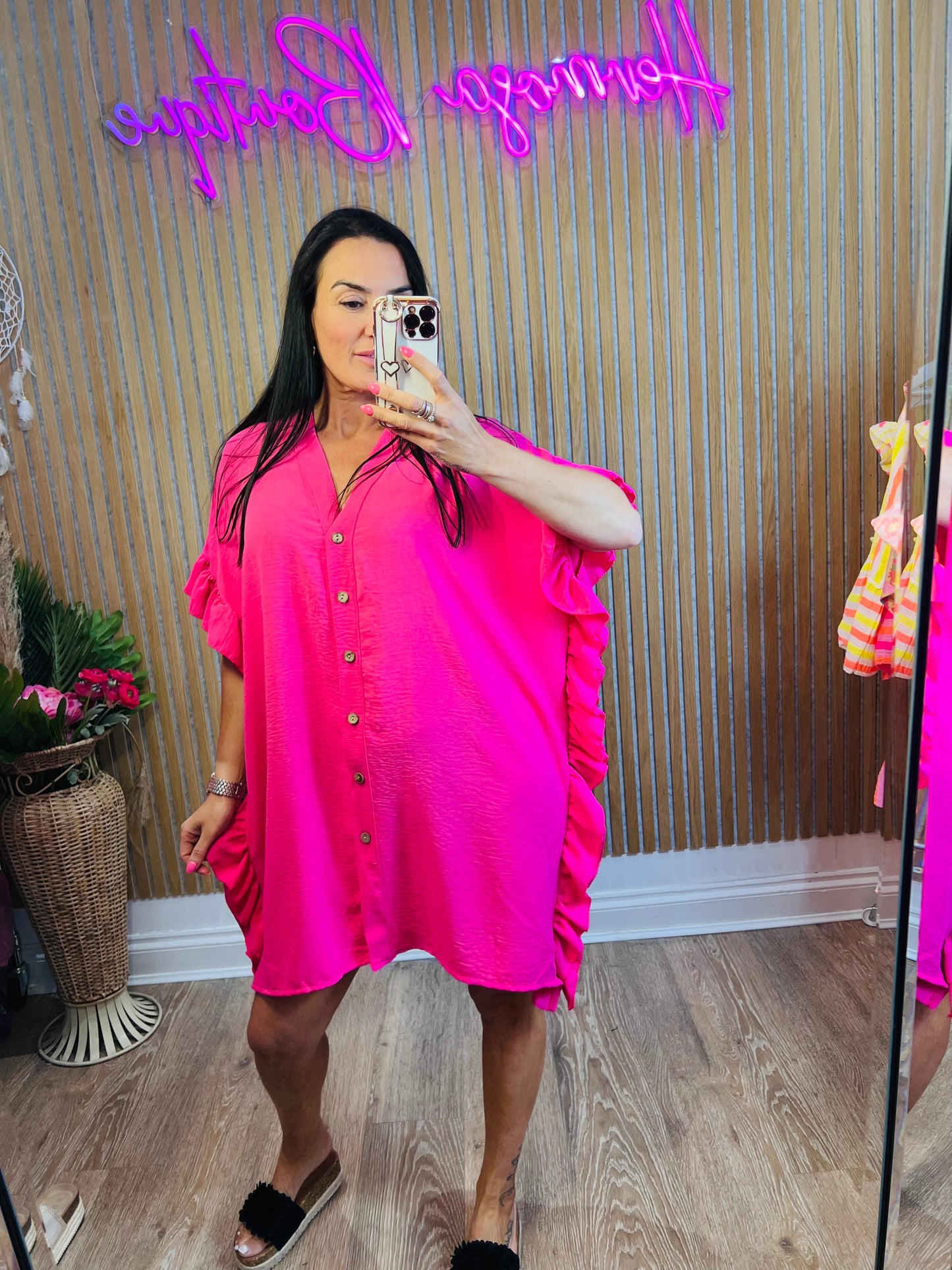 Frill Button Shirt Dress