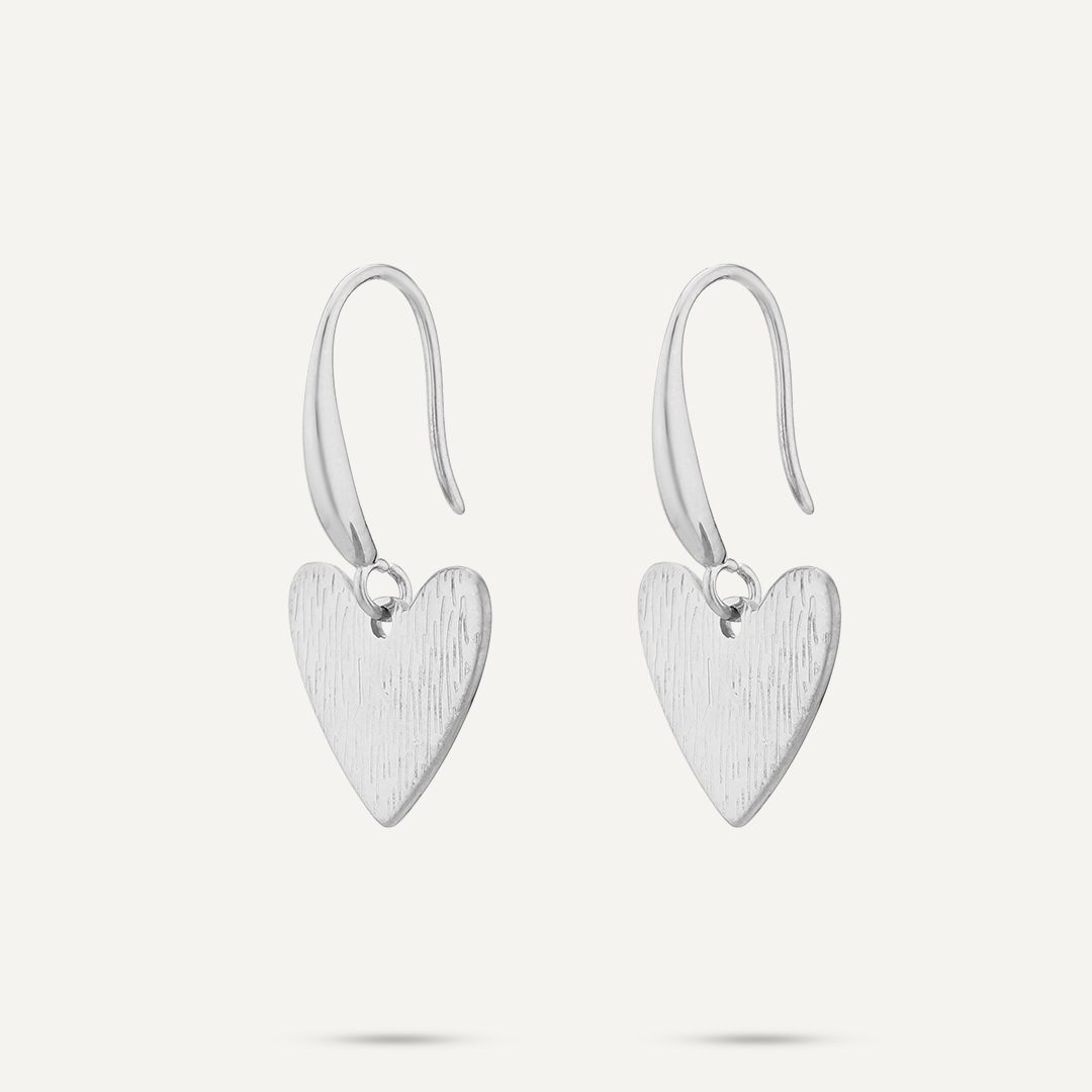 Silver Feathered Heart Earrings