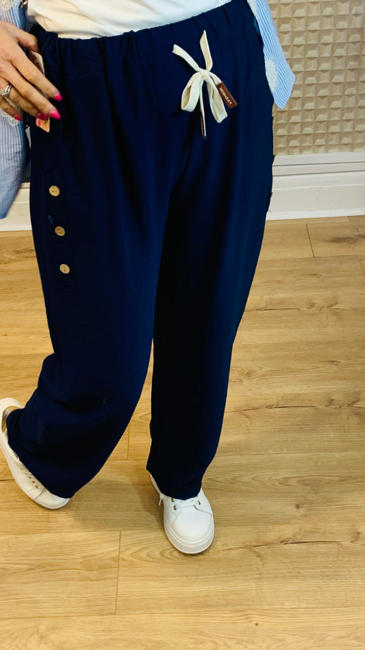 Button Trim Trousers