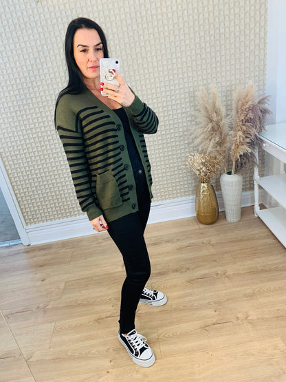 V Neck Striped Cardie