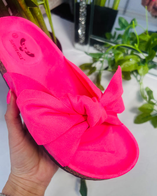 Nadia Neon Tie Bow Slider Pink