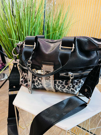 Black Kadi Leopard Crystal Bag