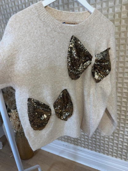 Gold Sequin Bow Jumper