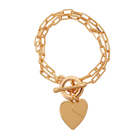 Gold Heart T-Bar Bracelet