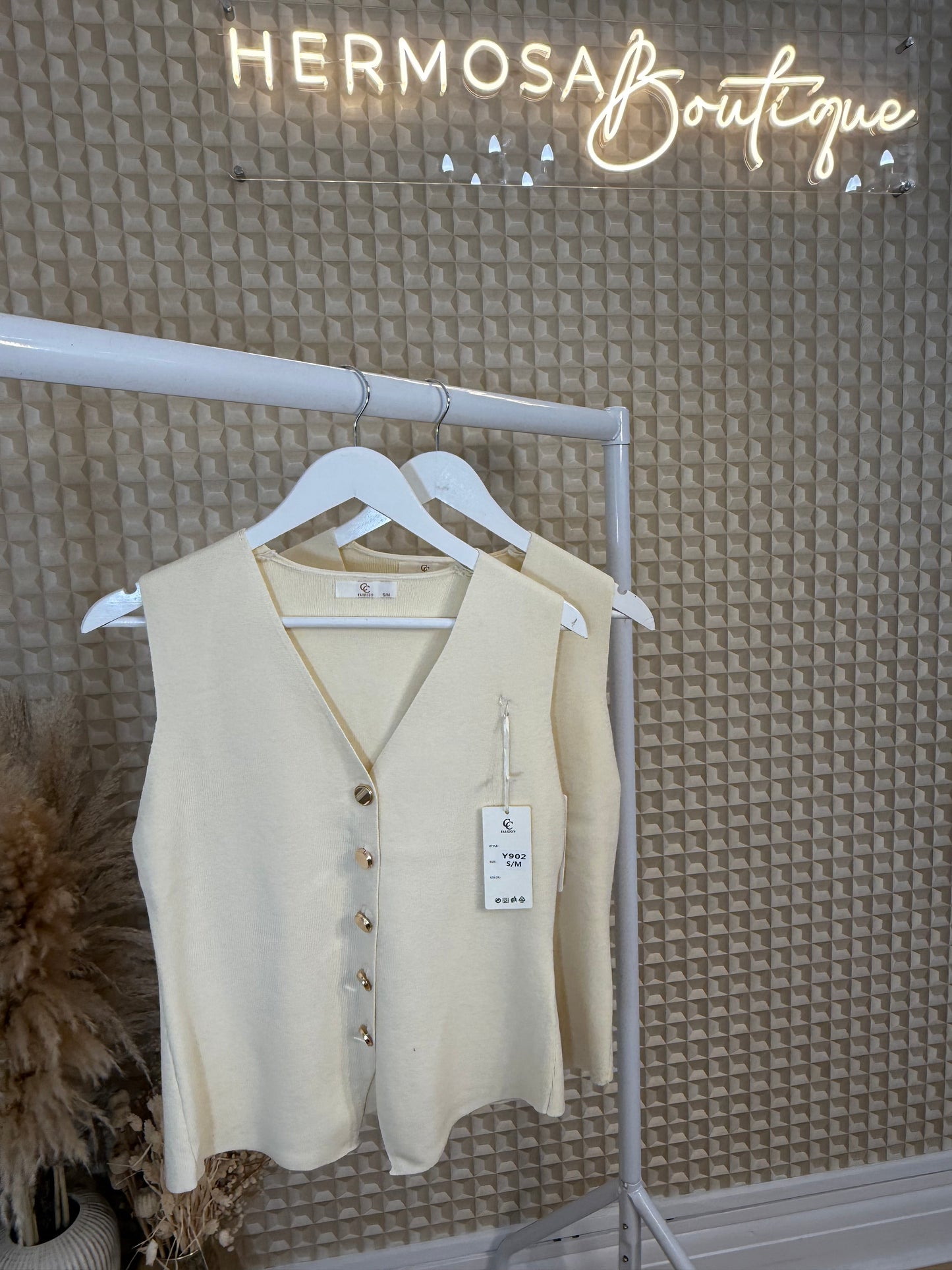 Cream V Neck Waistcoat