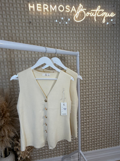 Cream V Neck Waistcoat