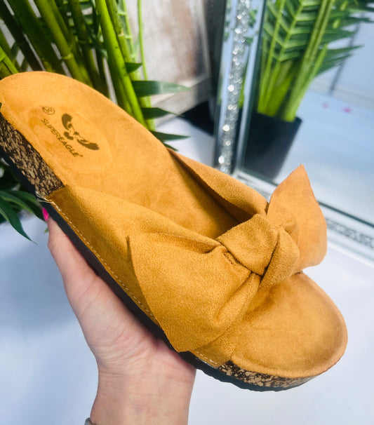 Nadia Neon Tie Bow Slider Tan
