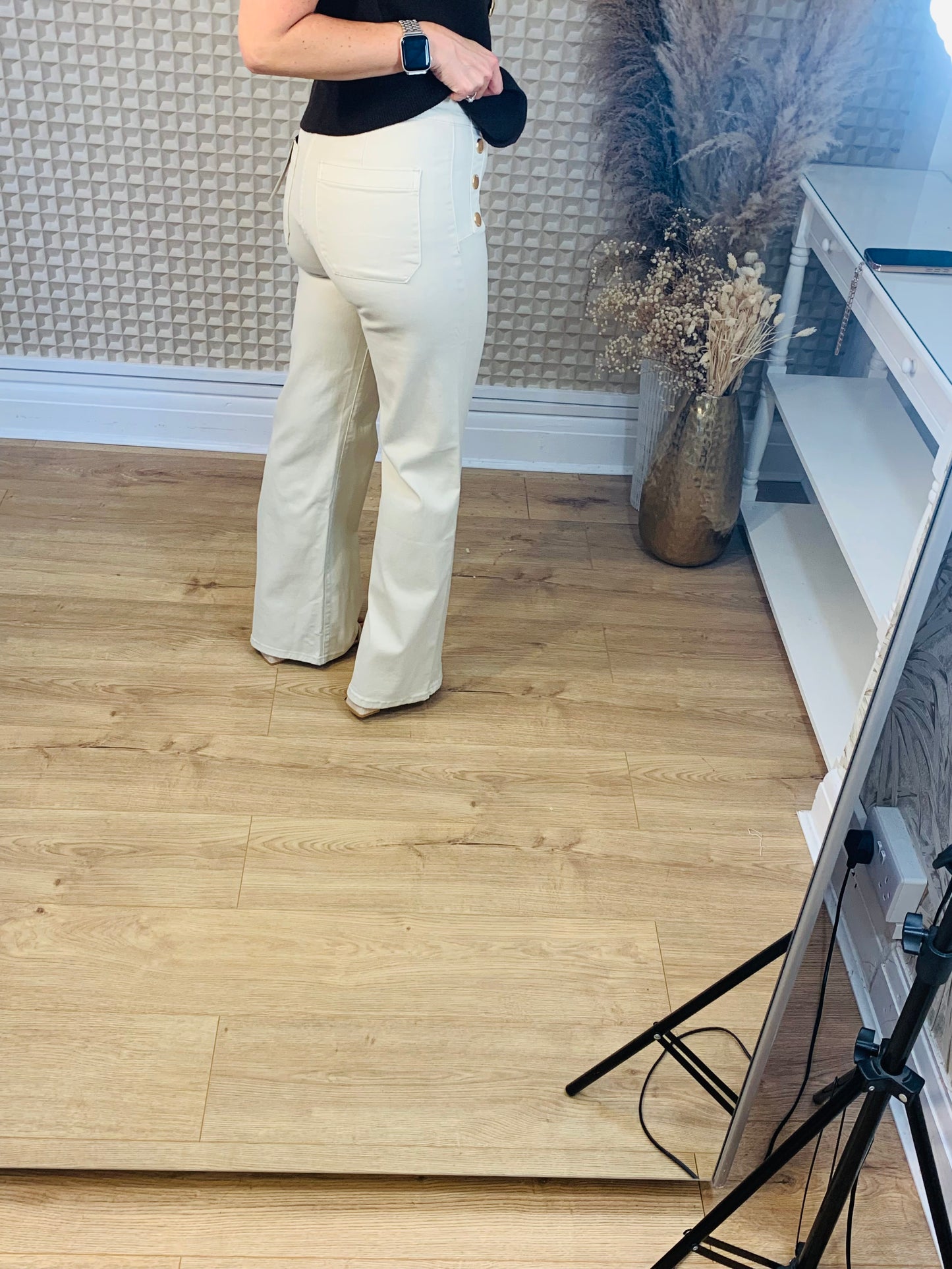 Cream Toxic Paris Wide Leg Jeans