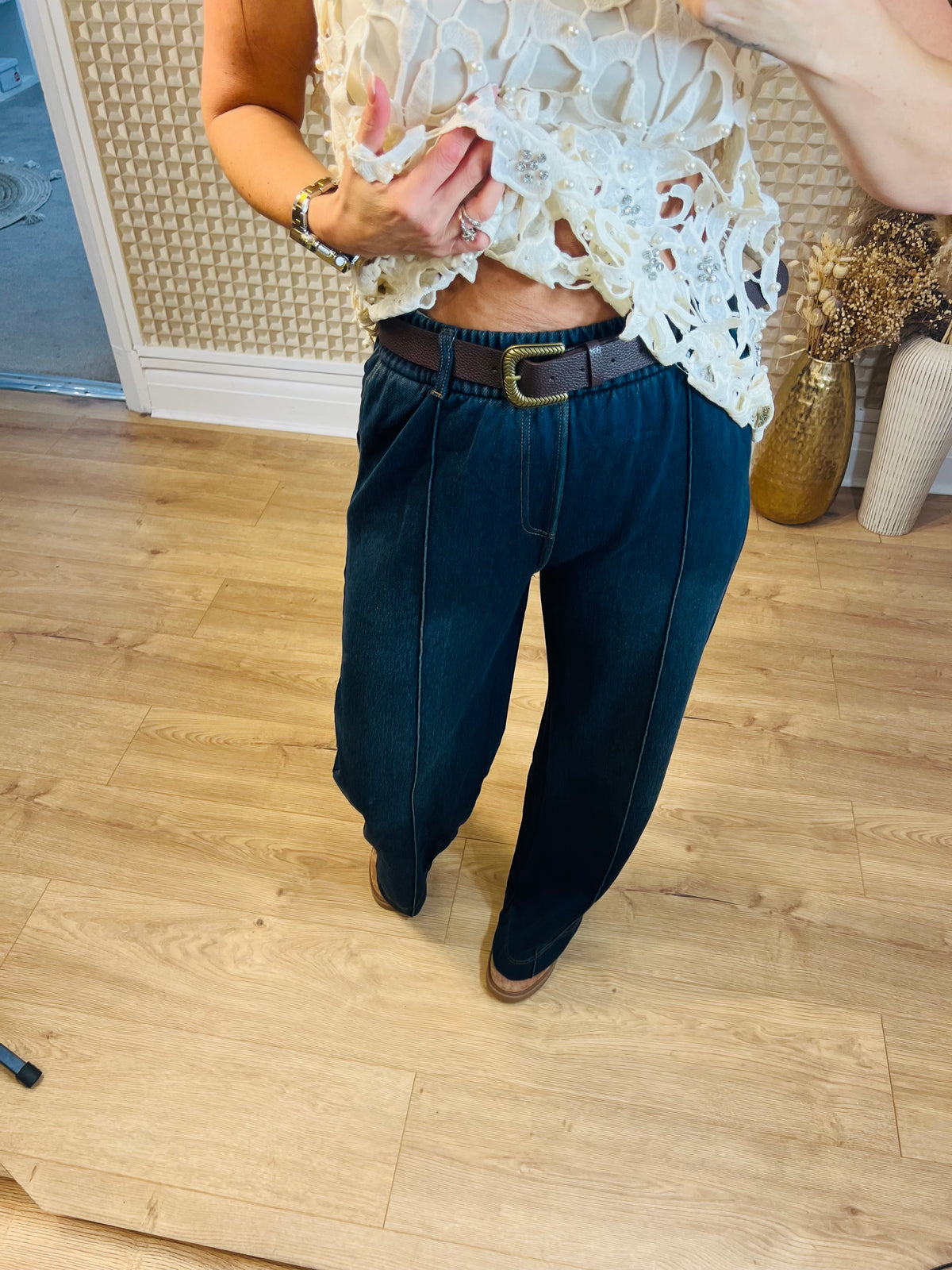 Belted Denim Look Trouser