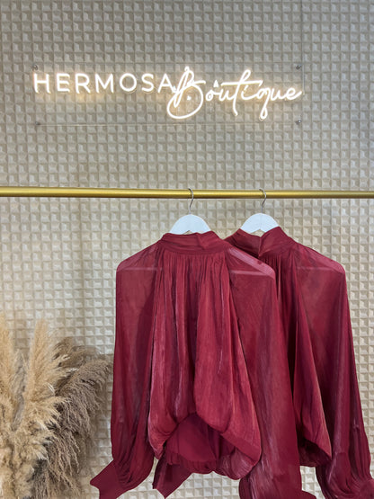 Bow Back Blouse Red