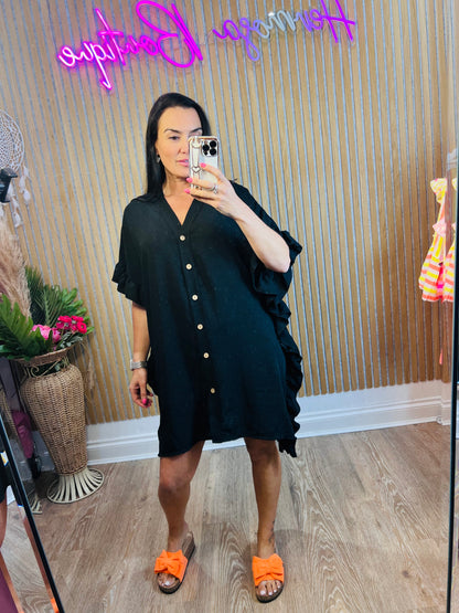 Frill Button Shirt Dress