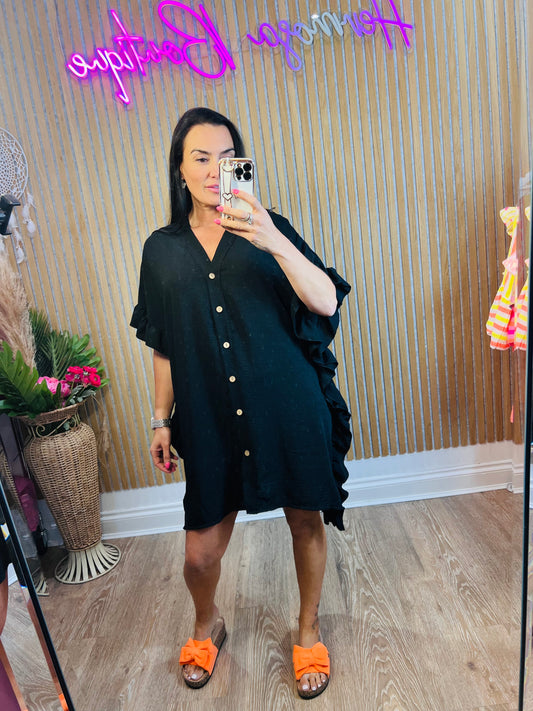 Frill Button Shirt Dress