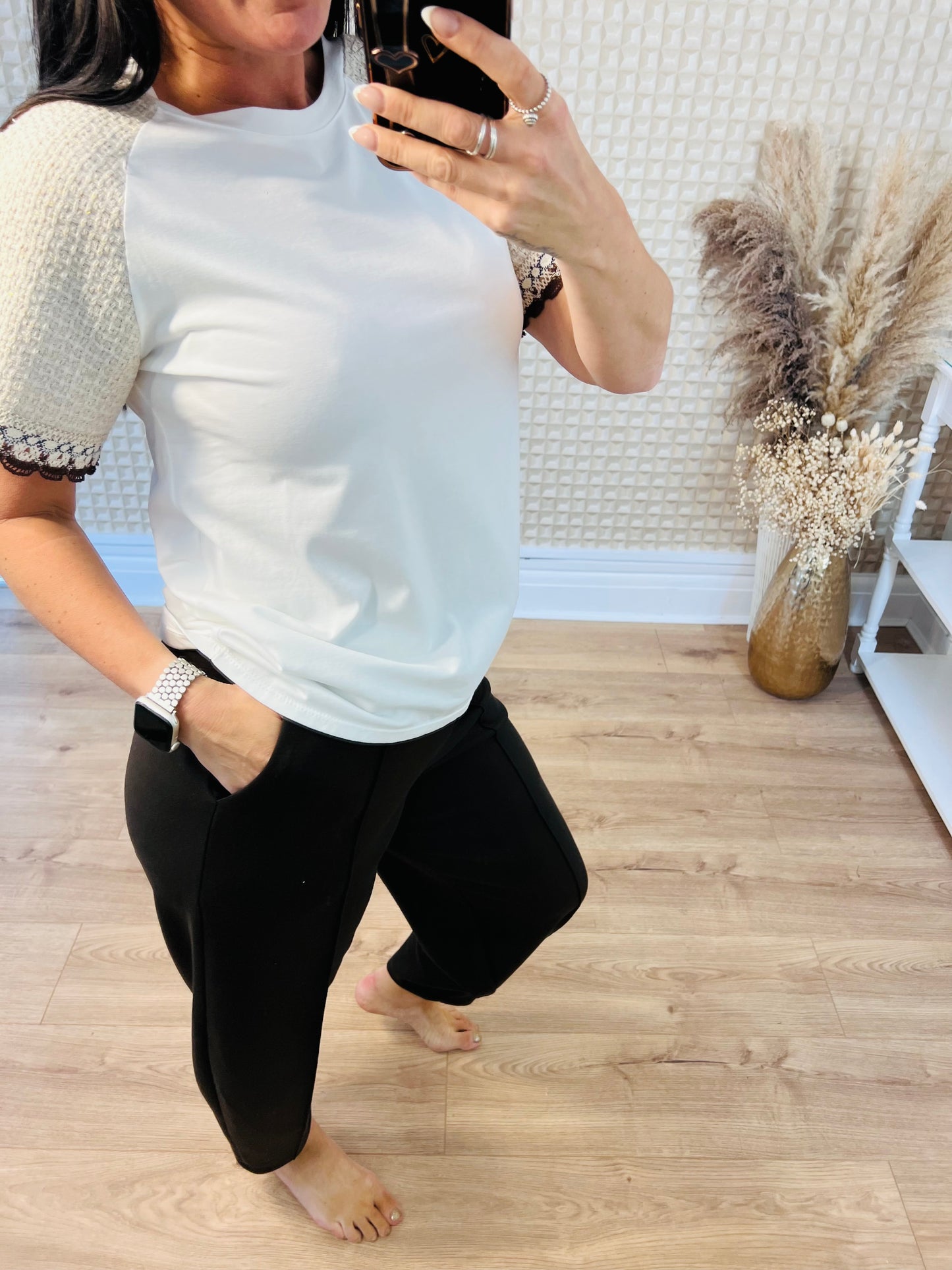 Textured Tweedy Sleeve Tee