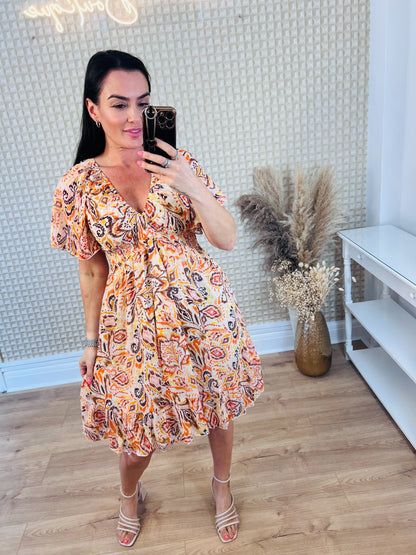 Orange Paisley Mini Dress