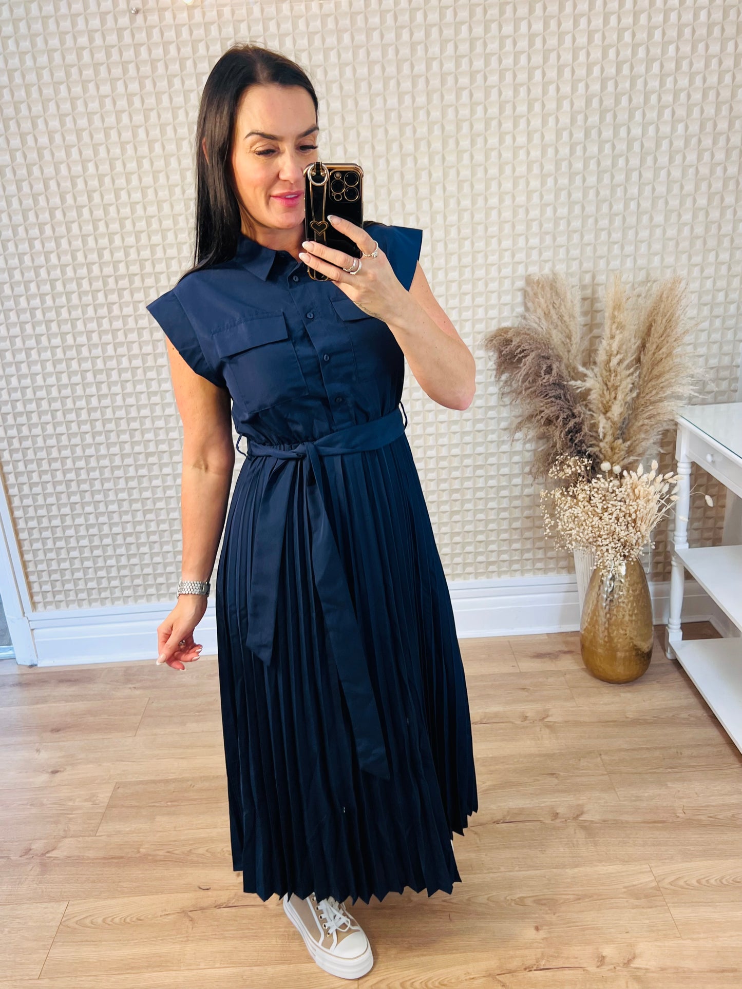 Navy Pleated Dress