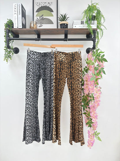 Leopard soft Flared  Leggings Brown