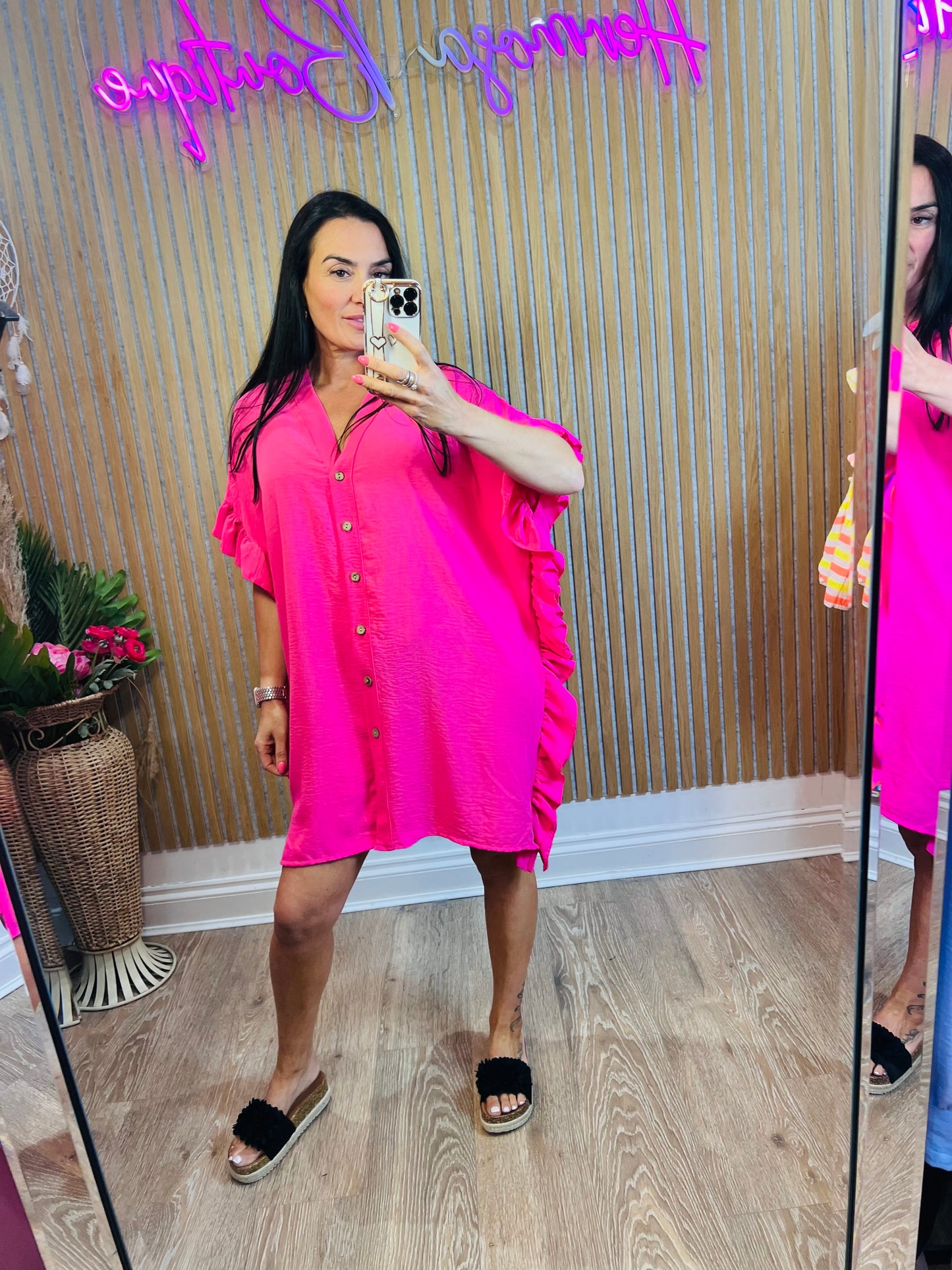Frill Button Shirt Dress