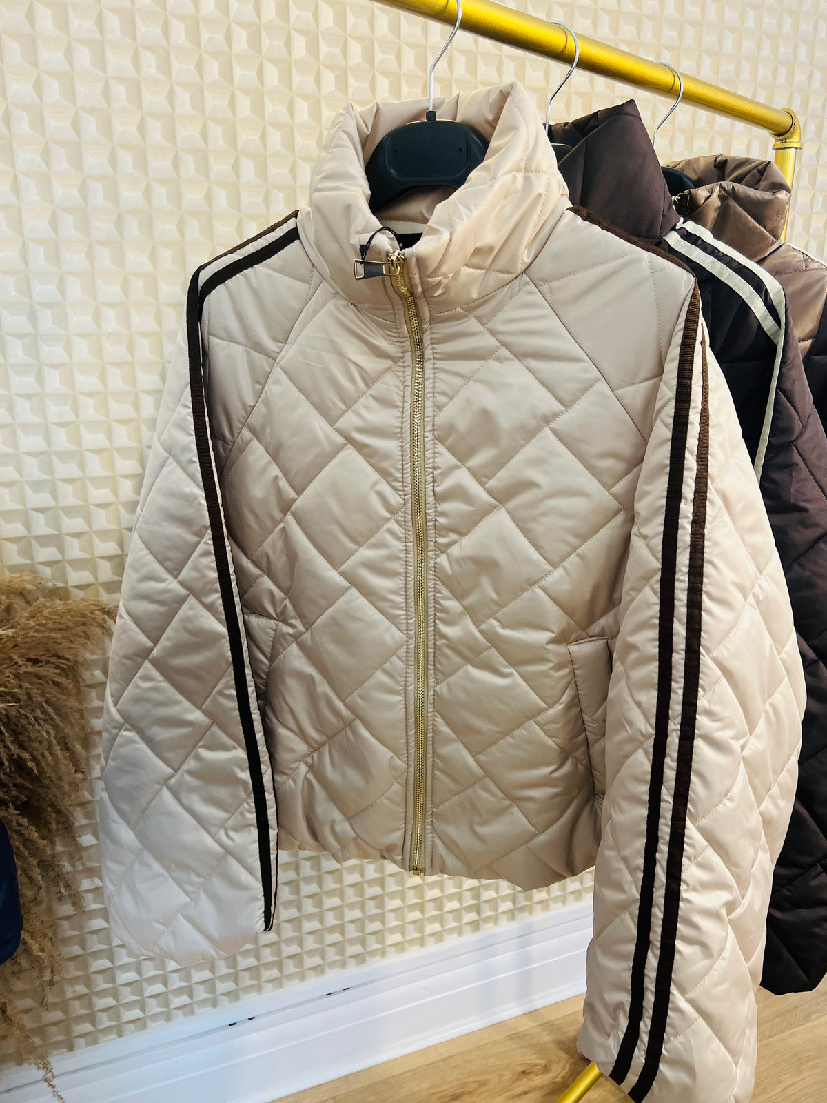 Two Stripe Quilted Bomber Jacket