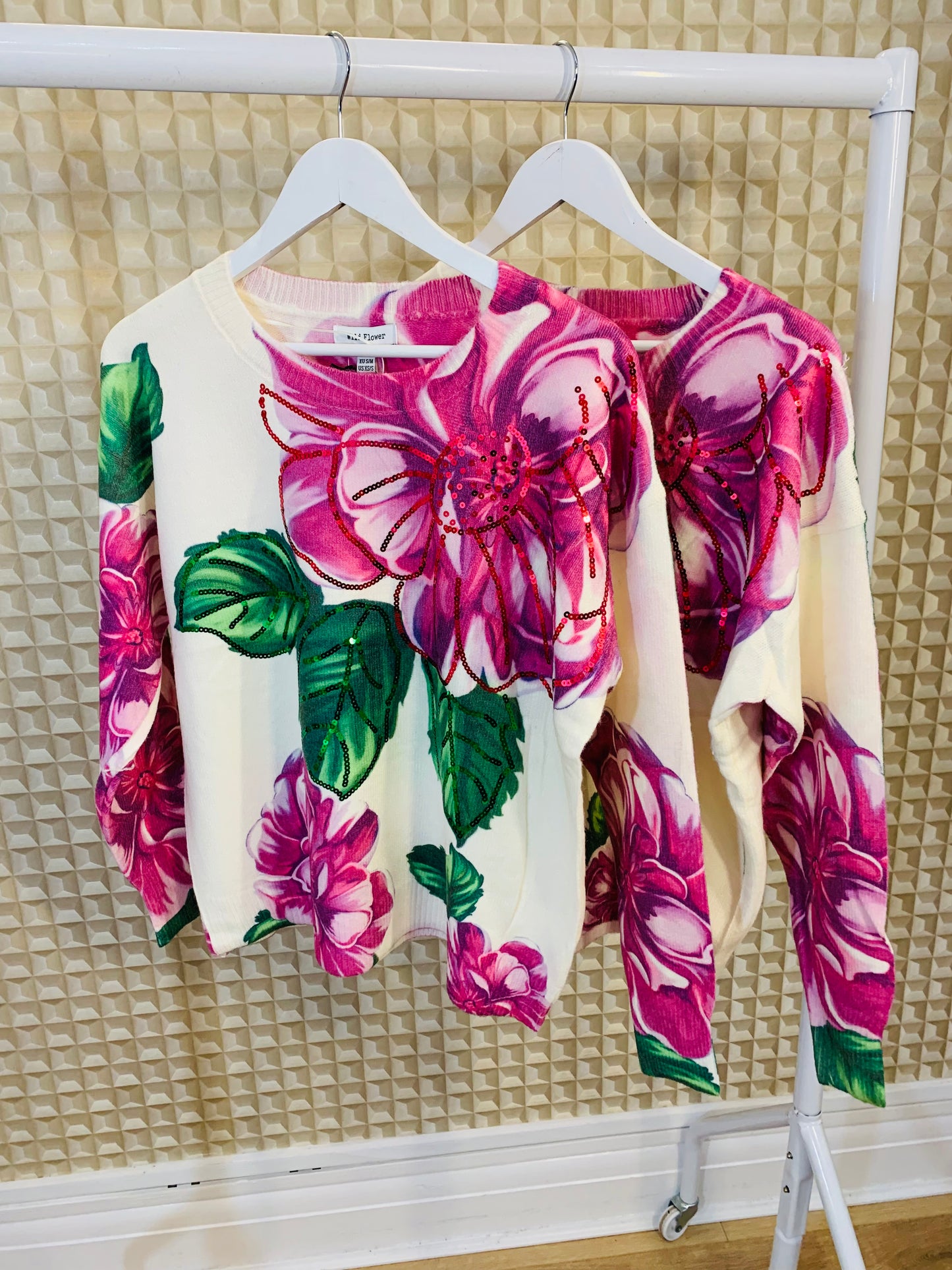 Vibrant Pink & Green flower knit