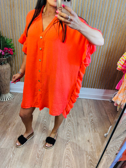 Frill Button Shirt Dress