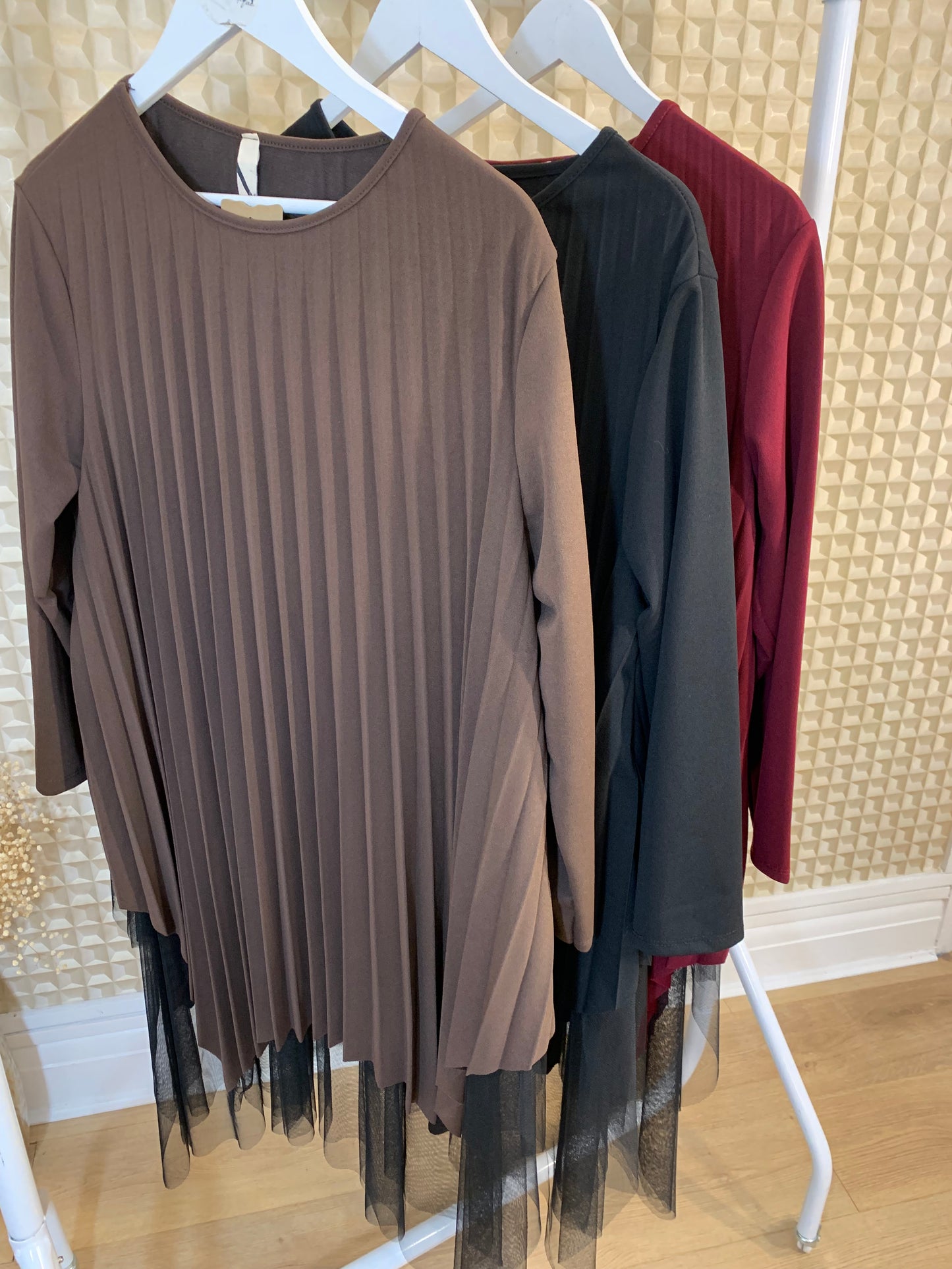 Pleated Net Trim Dress