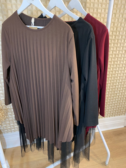 Pleated Net Trim Dress