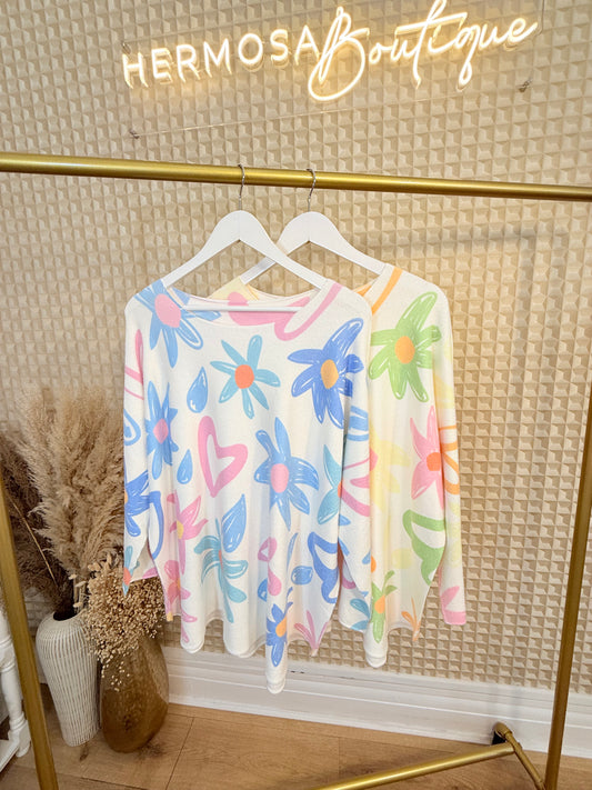 Curve Flower Knit Top