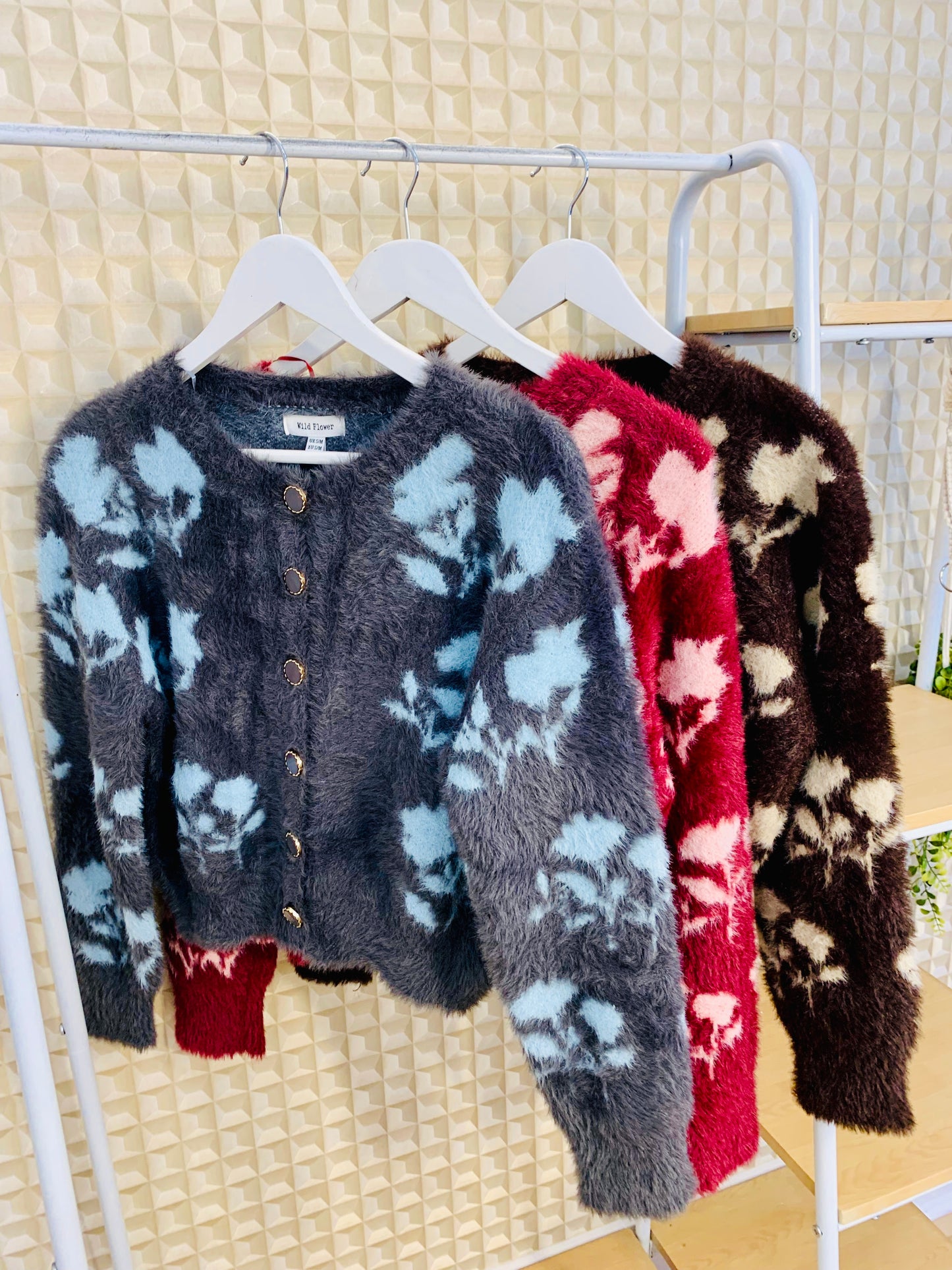 Grey Floral Fluffy cardigan