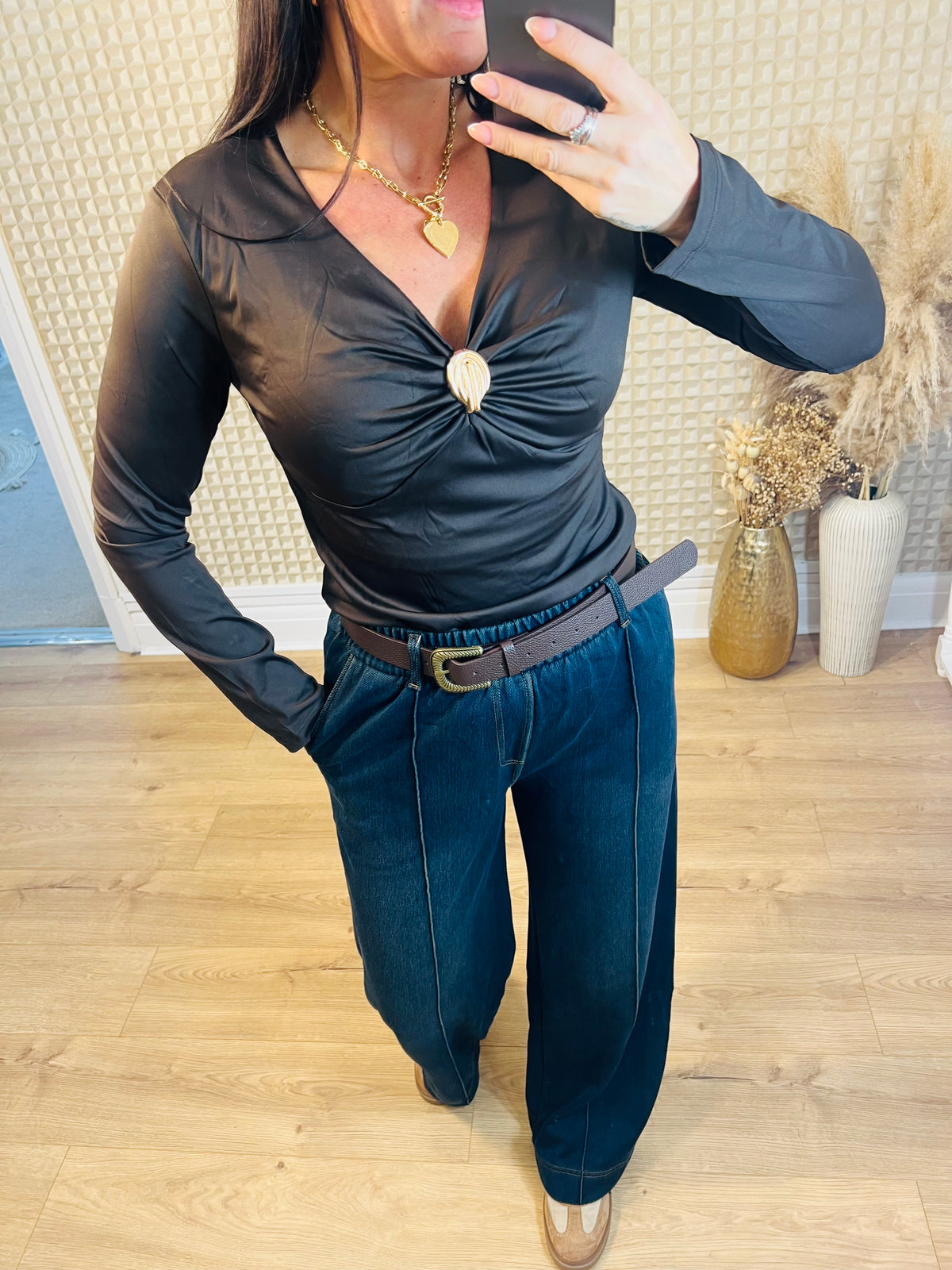 Belted Denim Look Trouser