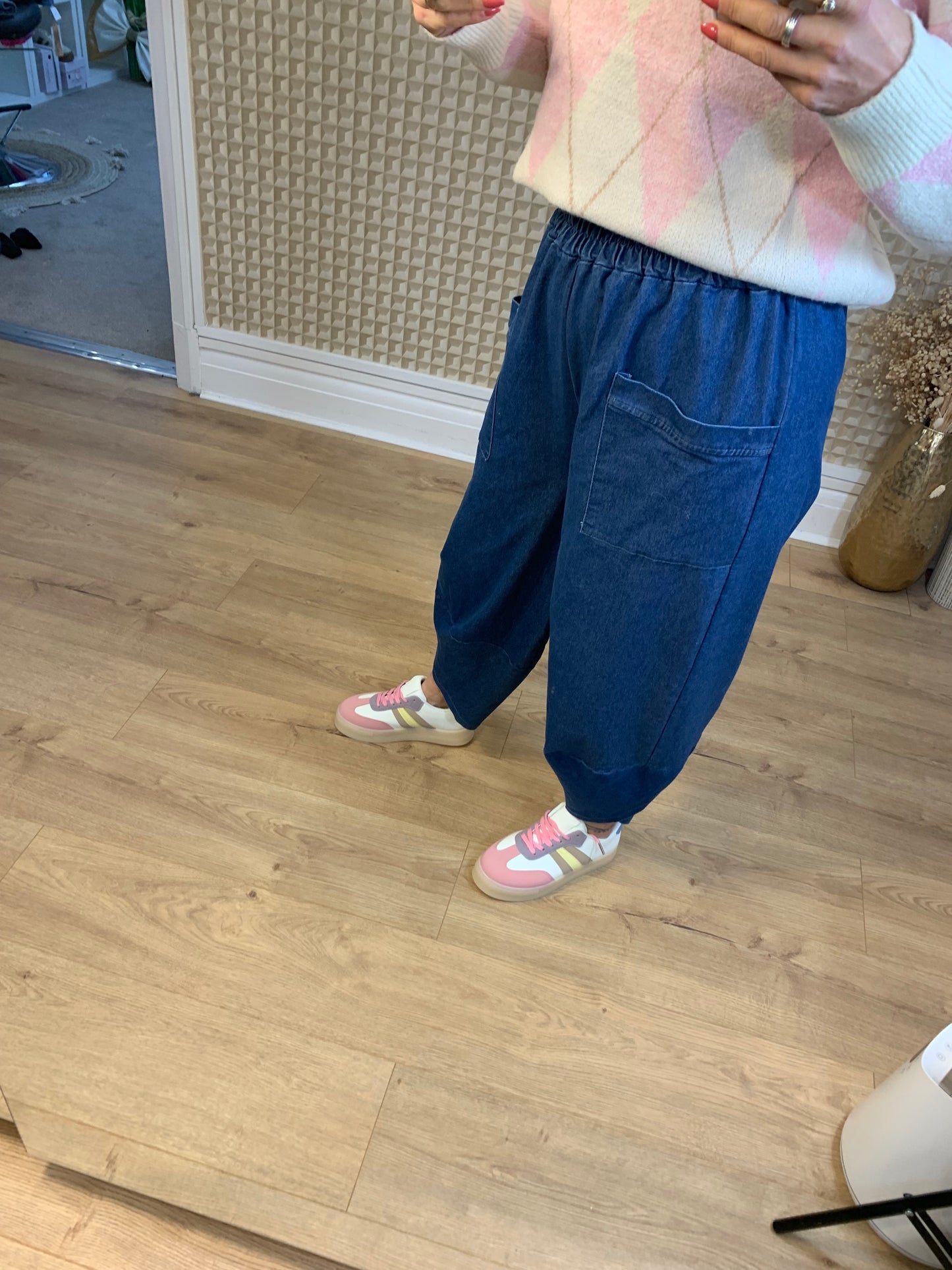 Barrel Leg Denim Trousers
